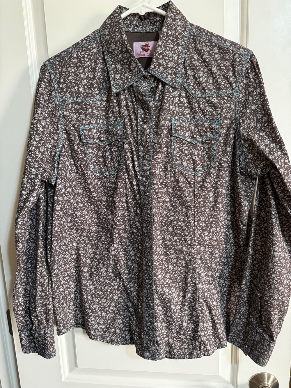 Floral Print Western Button-Down Shirt in Brown